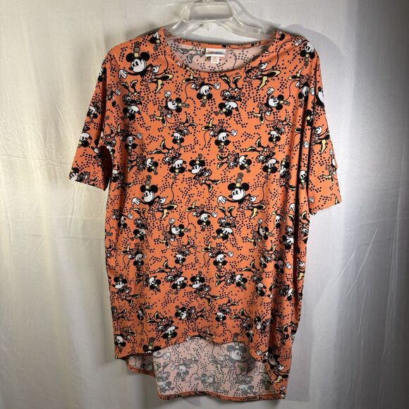 LuLaRoe Tops - LulaRoe Disney Minnie Orange Graphic Tee XS Women’s Oversized High Low Hem